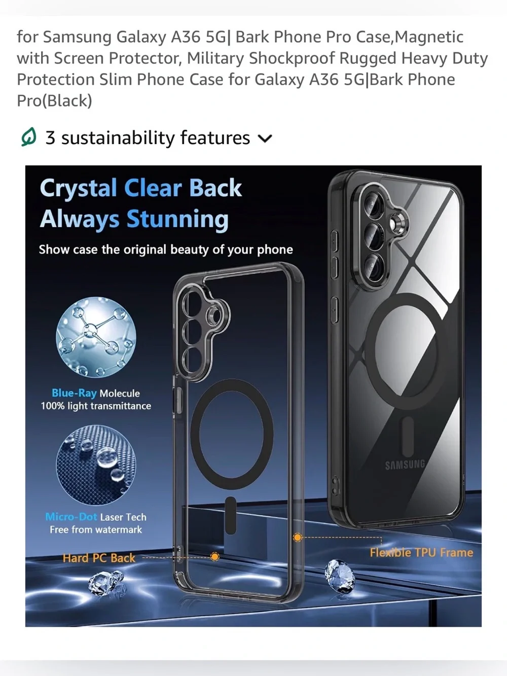 Samsung Galaxy A36 5G Black Clear Magnetic Ring Shockproof Case/Screen Protector